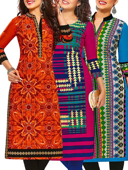 multi colored cotton combos kurti - 12522250 - Very Small Image - 1
