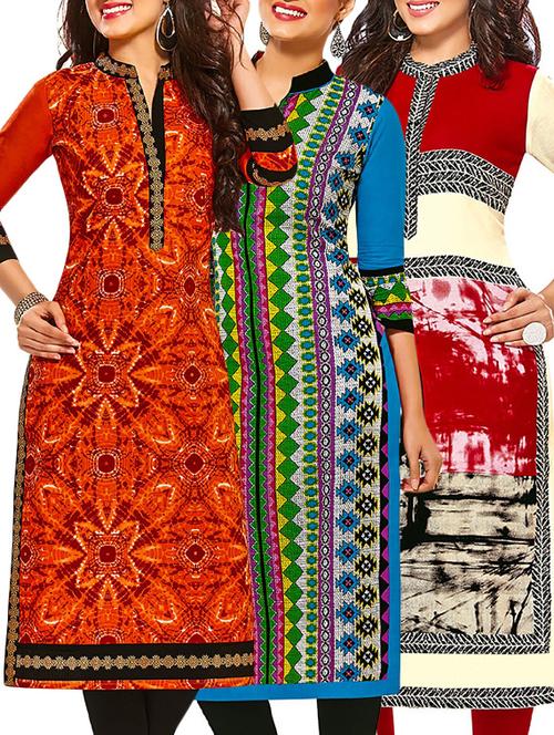 multi colored cotton combos kurti - 12522261 - Very Small Image - 1