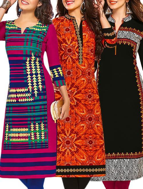 multi colored cotton combos kurti - 12522272 - Very Small Image - 1