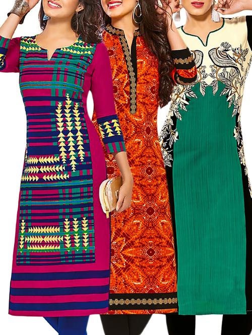 multi colored cotton combos kurti - 12522283 - Very Small Image - 1