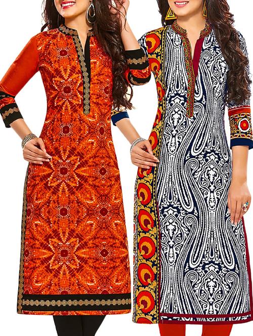 multi colored cotton combos kurti - 12522292 - Very Small Image - 1