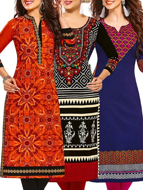 multi colored cotton combos kurti - 12522345 - Very Small Image - 1