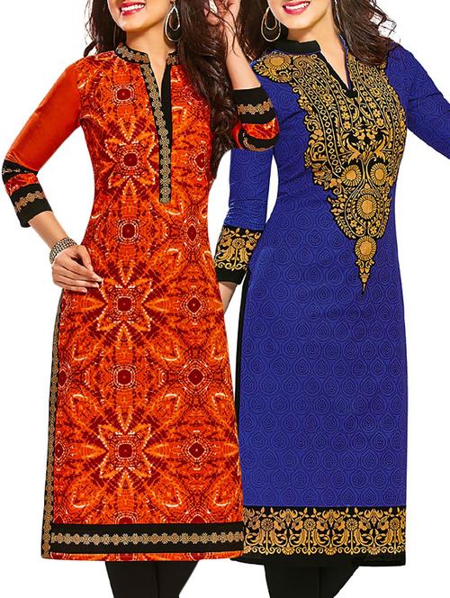 multi coloured cotton printed unstitched kurtas (set of 2) - 12522360 - Very Small Image - 1