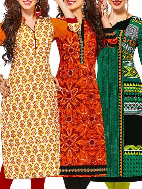 multi colored cotton combos kurti - 12522369 - Very Small Image - 1