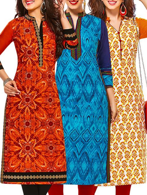 multi colored cotton combos kurti - 12522440 - Very Small Image - 1