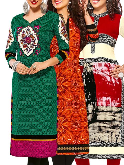 multi colored cotton combos kurti - 12522458 - Very Small Image - 1