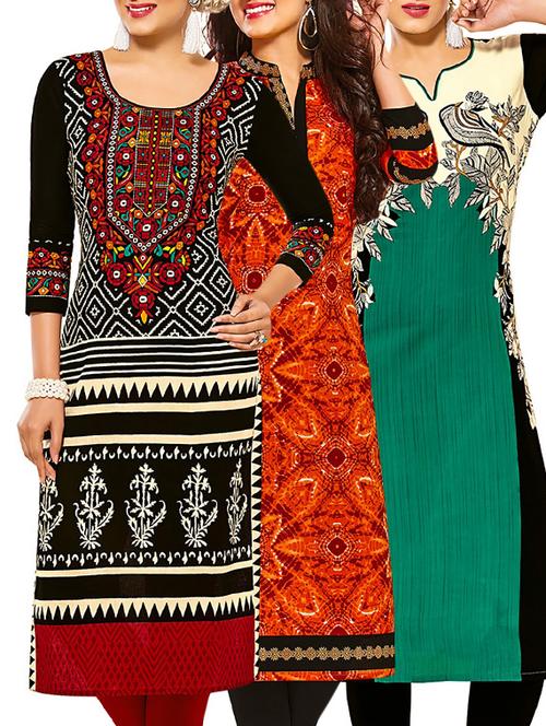 multi colored cotton printed unstitched kurtas (set of 3) - 12522483 - Very Small Image - 1