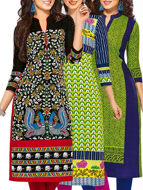 multi colored cotton combos kurti - 12522505 - Very Small Image - 1