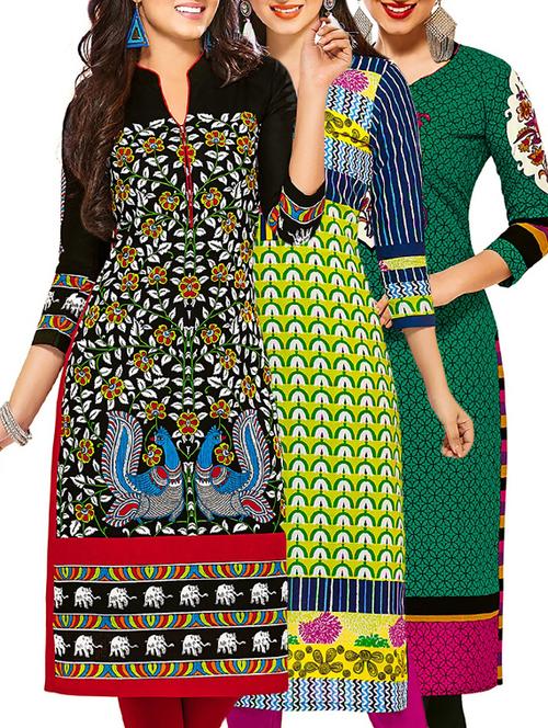 multi colored cotton combos kurti - 12522519 - Very Small Image - 1