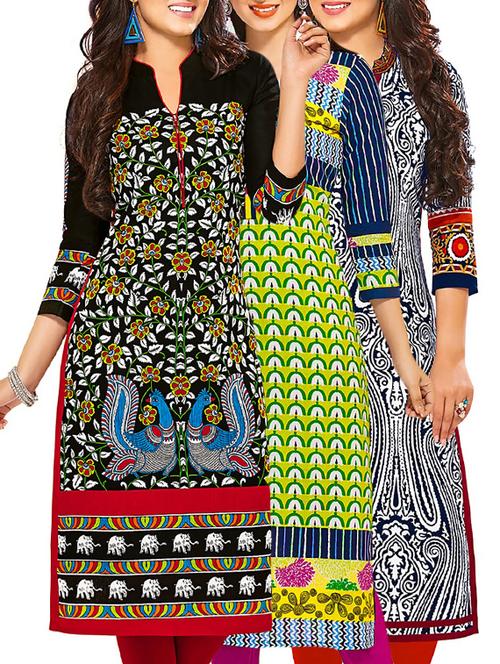 multi colored cotton combos kurti - 12522530 - Very Small Image - 1