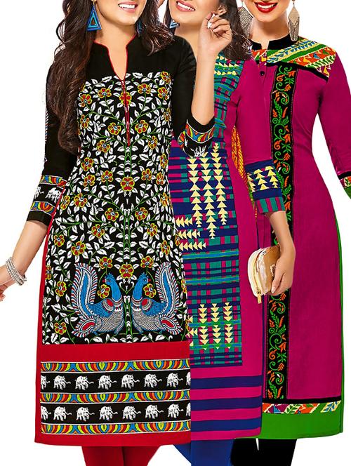 multi colored cotton combos kurti - 12522536 - Very Small Image - 1