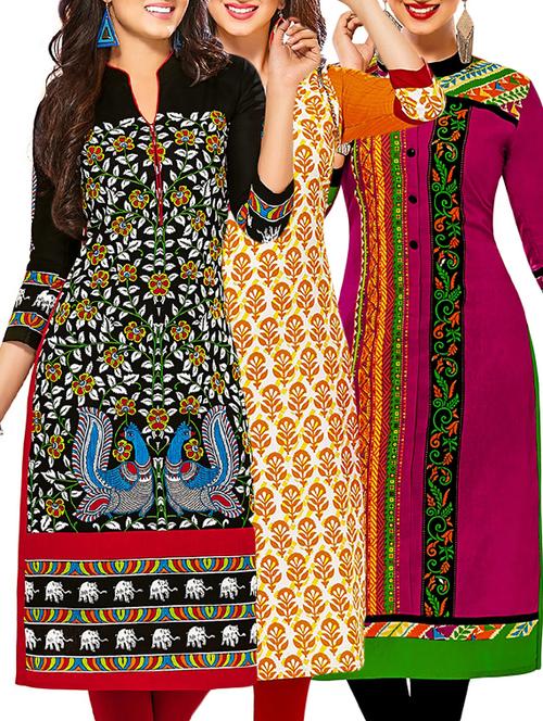 multi colored cotton combos kurti - 12522544 - Very Small Image - 1