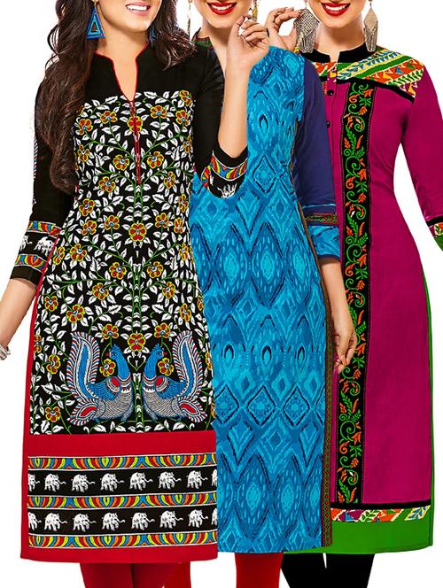 multi colored cotton combos kurti - 12522552 - Very Small Image - 1