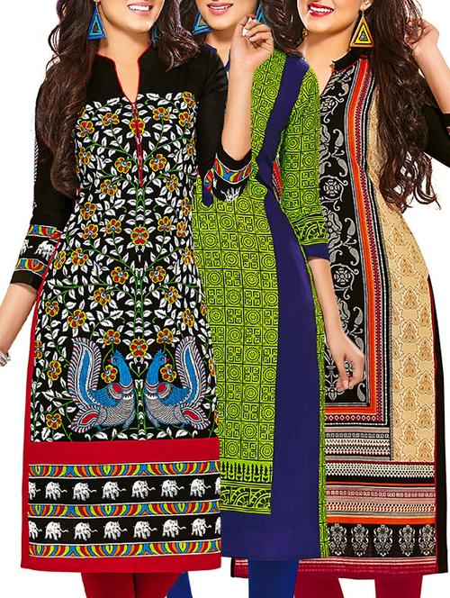multi colored cotton combos kurti - 12522558 - Very Small Image - 1