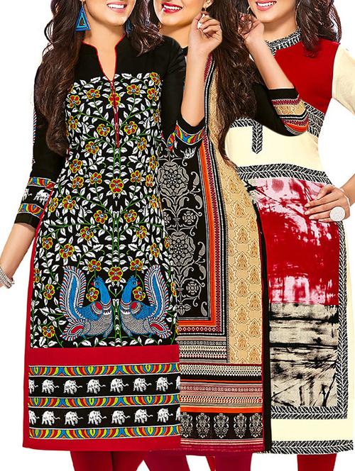 multi colored cotton combos kurti - 12522573 - Very Small Image - 1