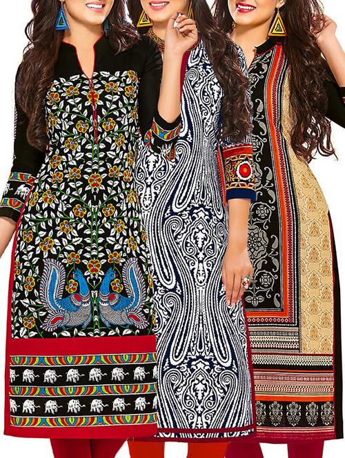 multi colored cotton combos kurti - 12522583 - Very Small Image - 1