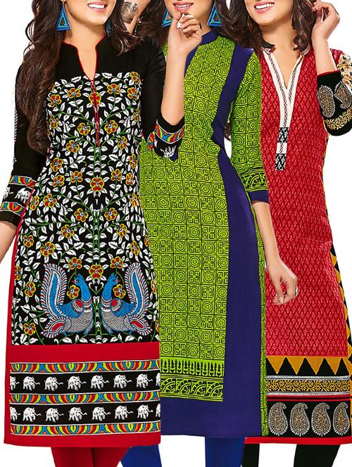 multi colored cotton combos kurti - 12522594 - Very Small Image - 1