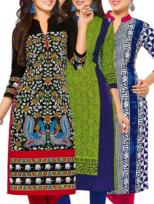 multi colored cotton combos kurti - 12522596 - Very Small Image - 1