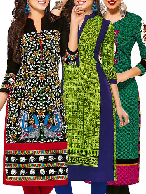 multi colored cotton combos kurti - 12522597 - Very Small Image - 1