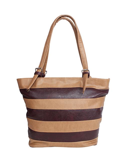 brown & beige leatherette color block handbag - 12523861 - Very Small Image - 1