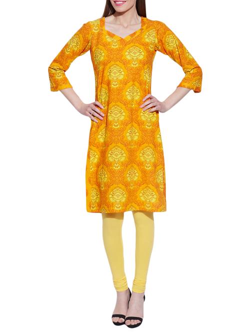 yellow cotton straight kurta - 12525001 - Very Small Image - 1