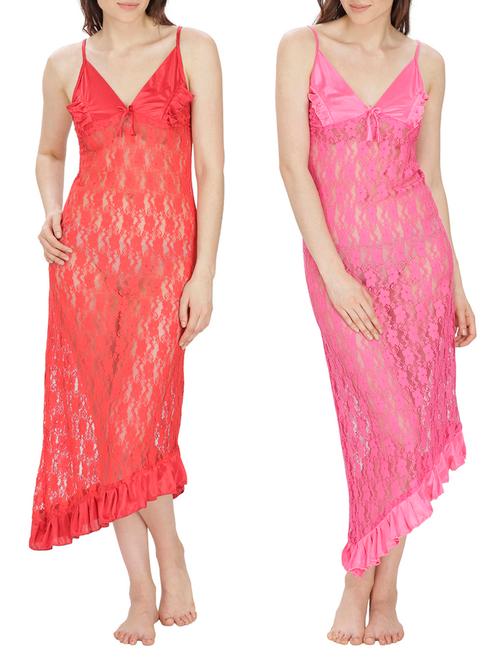 multi colored satin nighty combo - 12525528 - Very Small Image - 1