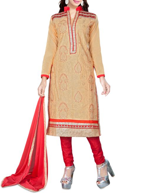 beige and red embroidered suit set - 1252638 - Very Small Image - 1