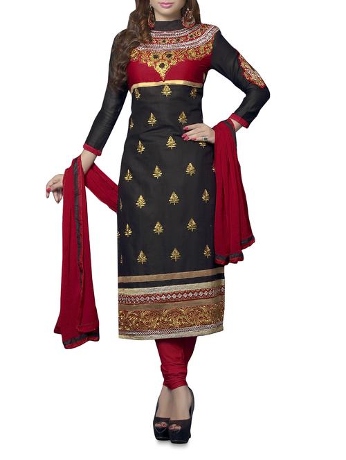 embroidered black unstitched suit set - 1252649 - Very Small Image - 1