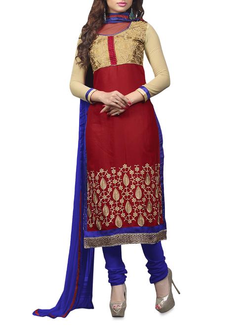 embroidered maroon unstitched suit set - 1252650 - Very Small Image - 1
