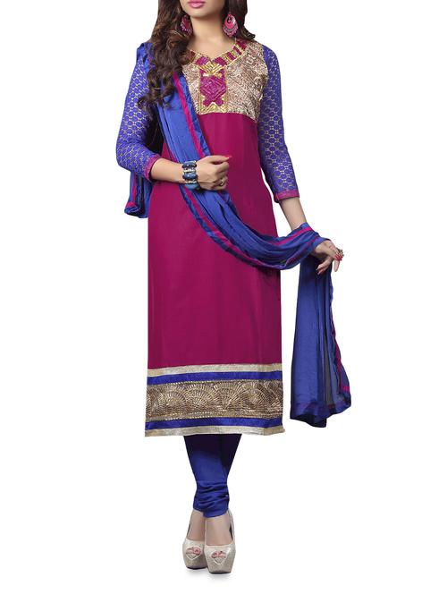 embroidered magenta unstitched suit set - 1252651 - Very Small Image - 1