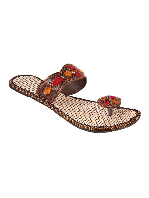 multi colored fabric one toe kolhapuris - 12528907 - Very Small Image - 1