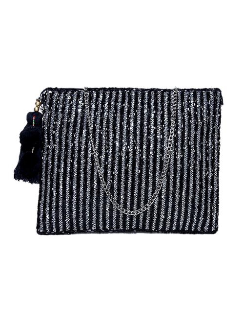 black cotton embellished tasselled sling clutch - 12552206 - Very Small Image - 1