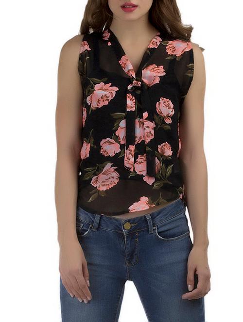 floral tie up neck top - 12552331 - Very Small Image - 1