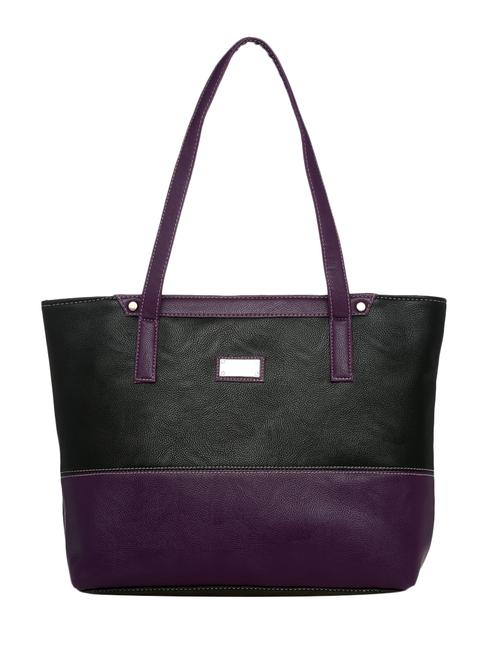 black & purple leatherette color block handbag - 12552634 - Very Small Image - 1