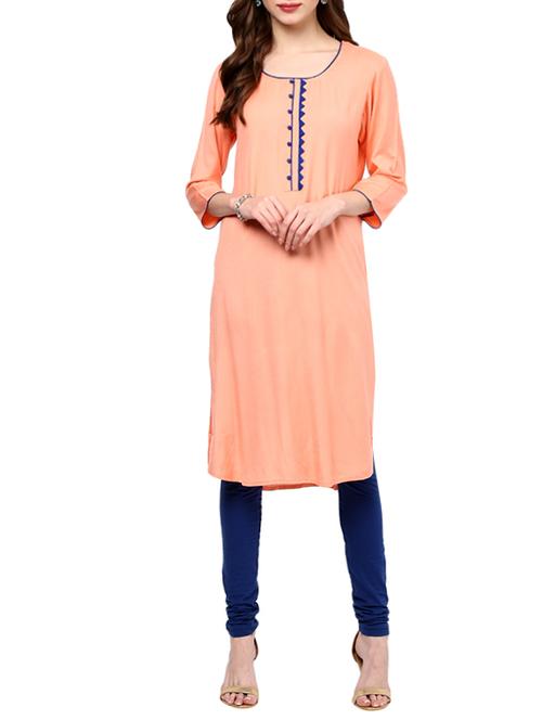 peach rayon long kurta kurta - 12555440 - Very Small Image - 1