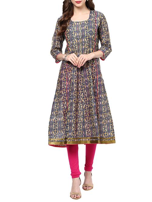 blue silk flared kurta - 12555441 - Very Small Image - 1