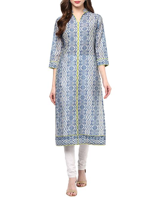 blue silk blend straight kurta - 12555444 - Very Small Image - 1