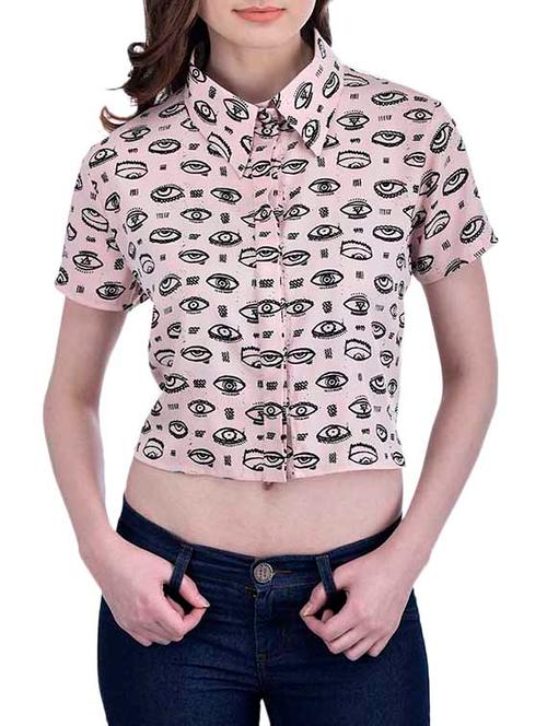 pink crepe crop shirt - 12558917 - Very Small Image - 1