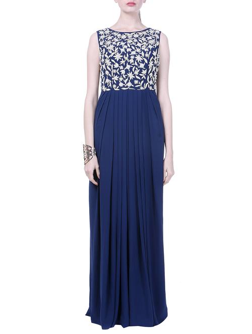 navy blue zardosi draped gown - 12559141 - Very Small Image - 1