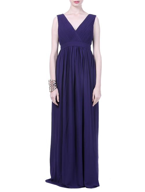 purple pleated sleeveless gown - 12559143 - Very Small Image - 1
