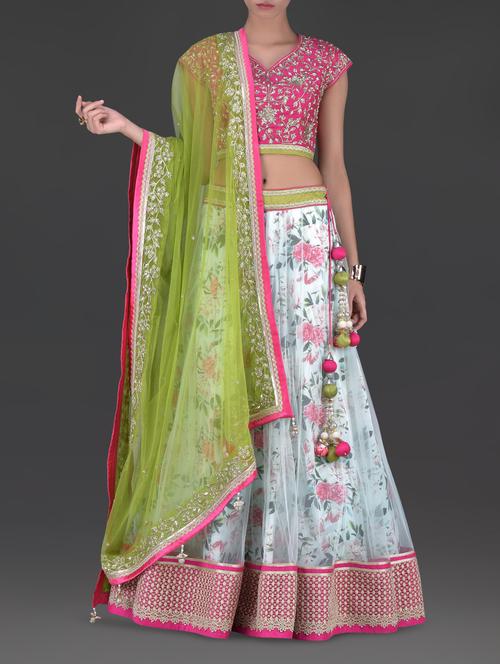 white and fuchsia floral lehenga - 1255991 - Very Small Image - 1