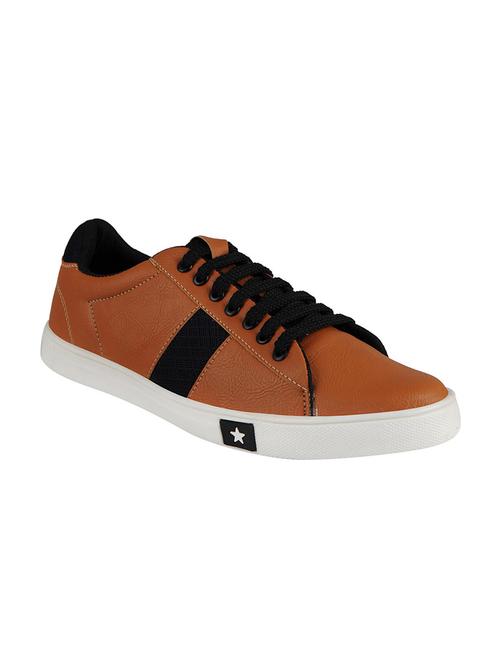 tan synthetic lace up sneakers - 12564130 - Very Small Image - 1