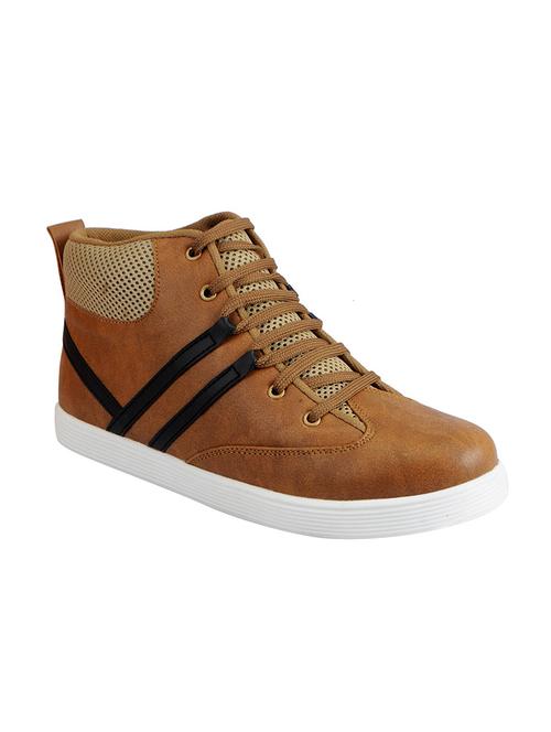 tan synthetic lace up sneakers - 12564234 - Very Small Image - 1