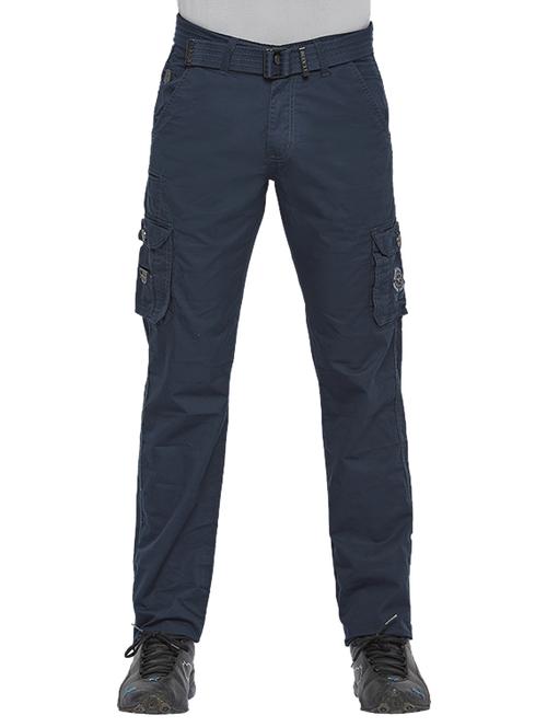 navy blue cotton cargos casual trousers - 12565442 - Very Small Image - 1