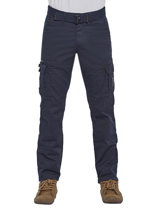 navy blue cotton cargos casual trousers - 12565450 - Very Small Image - 1