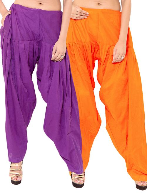 orange & purple cotton patiyala salwar (set of 2) - 12569273 - Very Small Image - 1