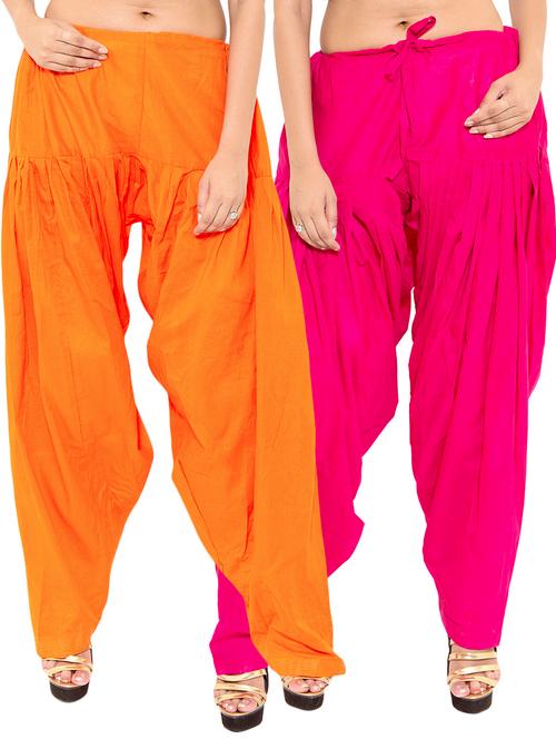 orange & pink cotton patiyala salwar (set of 2) - 12569277 - Very Small Image - 1