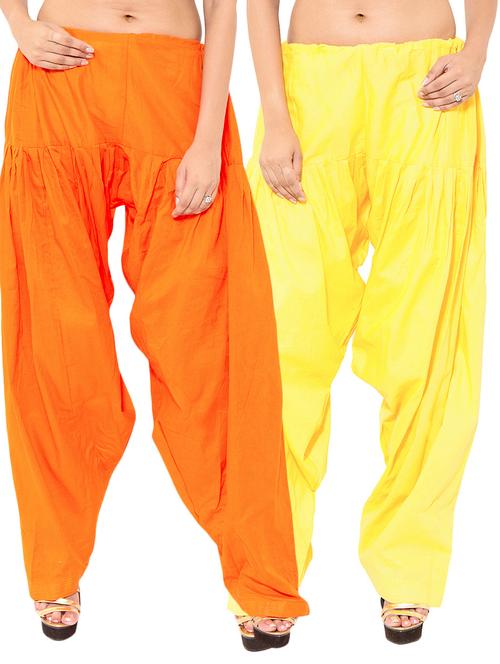 orange & yellow cotton patiyala salwar (set of 2) - 12569320 - Very Small Image - 1