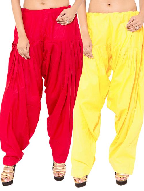 red & yellow cotton patiyala salwar (set of 2) - 12569324 - Very Small Image - 1