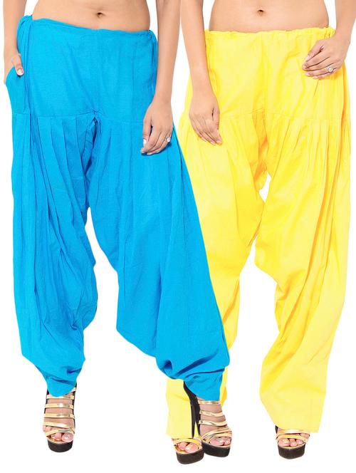 blue & yellow cotton patiyala salwar (set of 2) - 12569326 - Very Small Image - 1